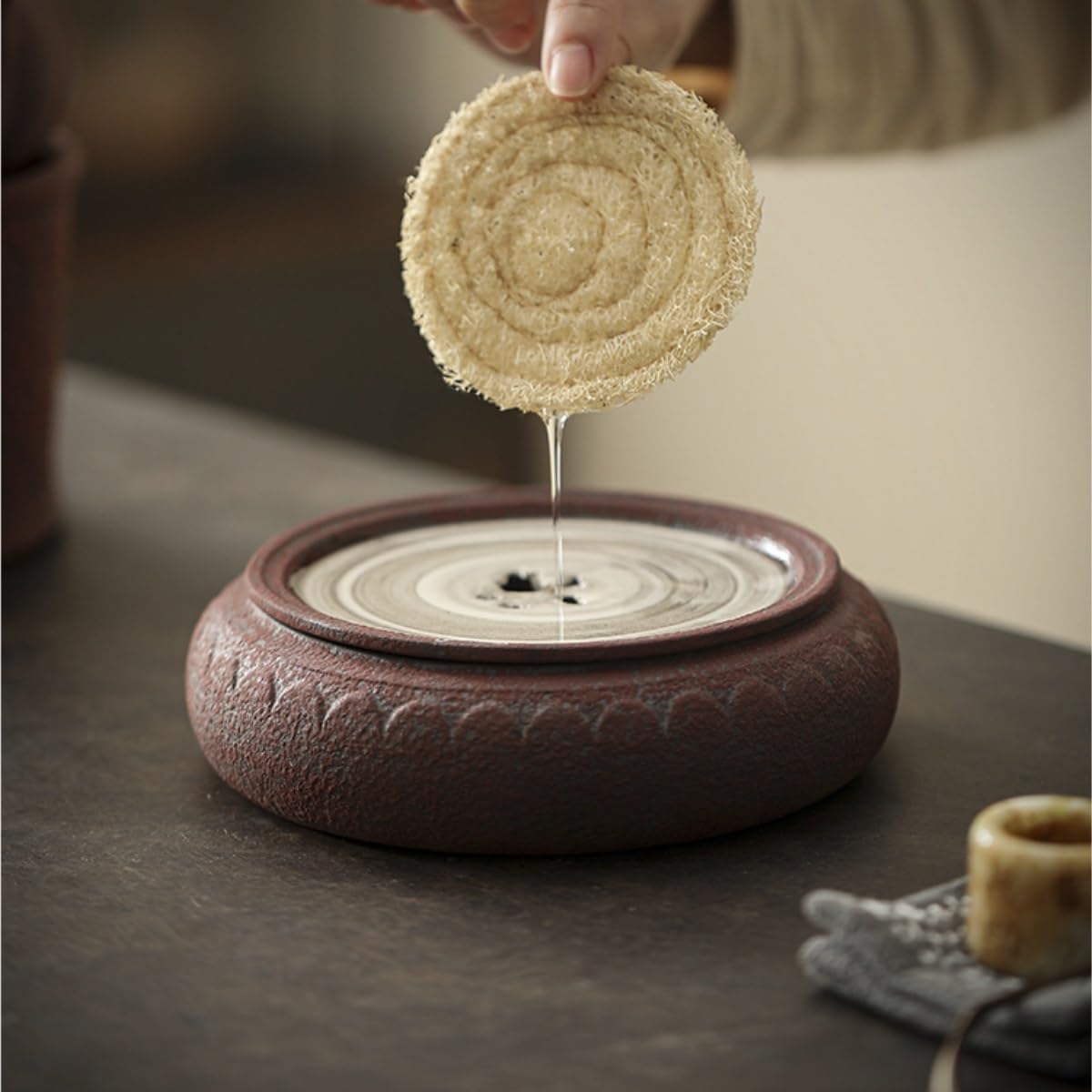 茶道具 平安 山川嘉山造 桃絵 茶碗 陶印 作家物 煎茶道具 共箱